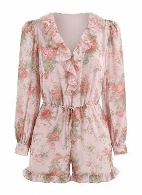 Rachel Parcel Pink Floral Ruffle Romper Size Small